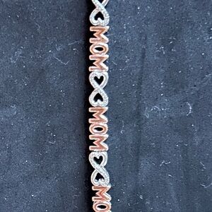 Sterling 'MOM' Heart Link Bracelet - Rose Gold & Silver with Diamond accents